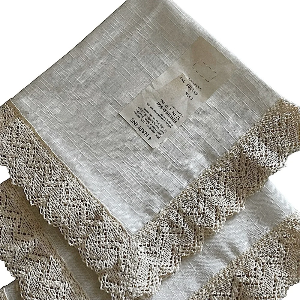 NWOT Deadstock Sears & Roebuck Ivory Lace Trim Napkins 17” x 17”